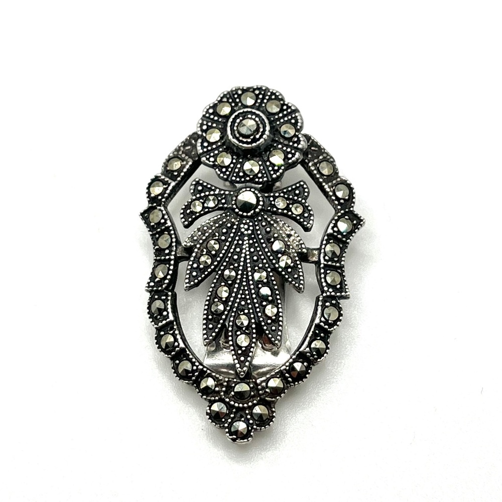 Gorgeous Vintage Sterling Silver  Art Deco Marcasite Dress Clip